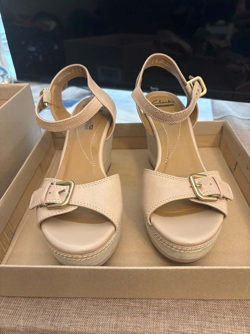 Clarks Zia Castle Women's Leather Platform Wedge Sandal, Nude